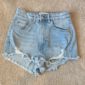 Distressed Light Blue Denim Shorts